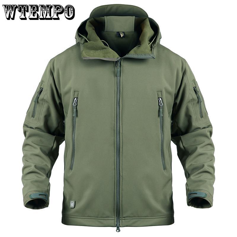 WTEMPO Large Size Soft Shell Waterproof Military Jacket Men Winter Warm Outdoor Hiking Hooded Camouflage Fleece Tactical Solid Oclor Coat