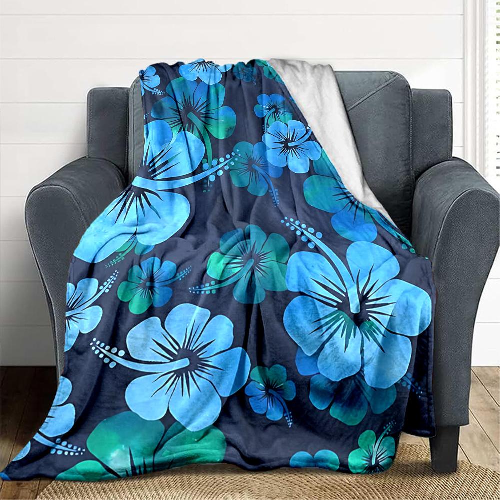 1pc Blue Floral Print Blanket Warm, Cozy, And Soft, Suitable for Sofas, Beds, Cars, And Office Use.Perfect for Camping And Travel, Making It a Great G