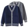 Parent-child Outfit Contrast Color Pockets for Middle and Large Children Knitted Cardigan College School Uniform Girls Sweater Jacket