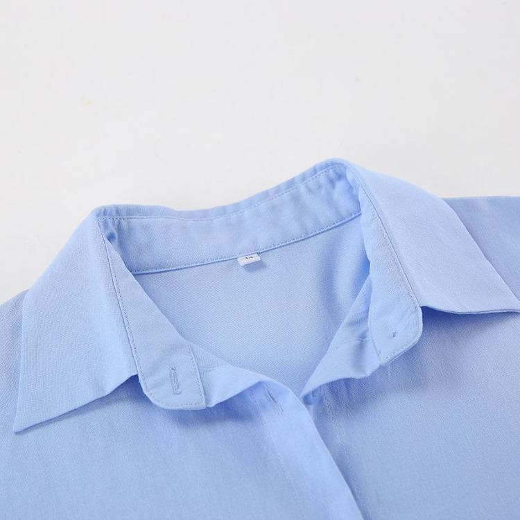 Fall Winter New Women Casual Shirt Light Blue Design Sense Lapel Niche Tops