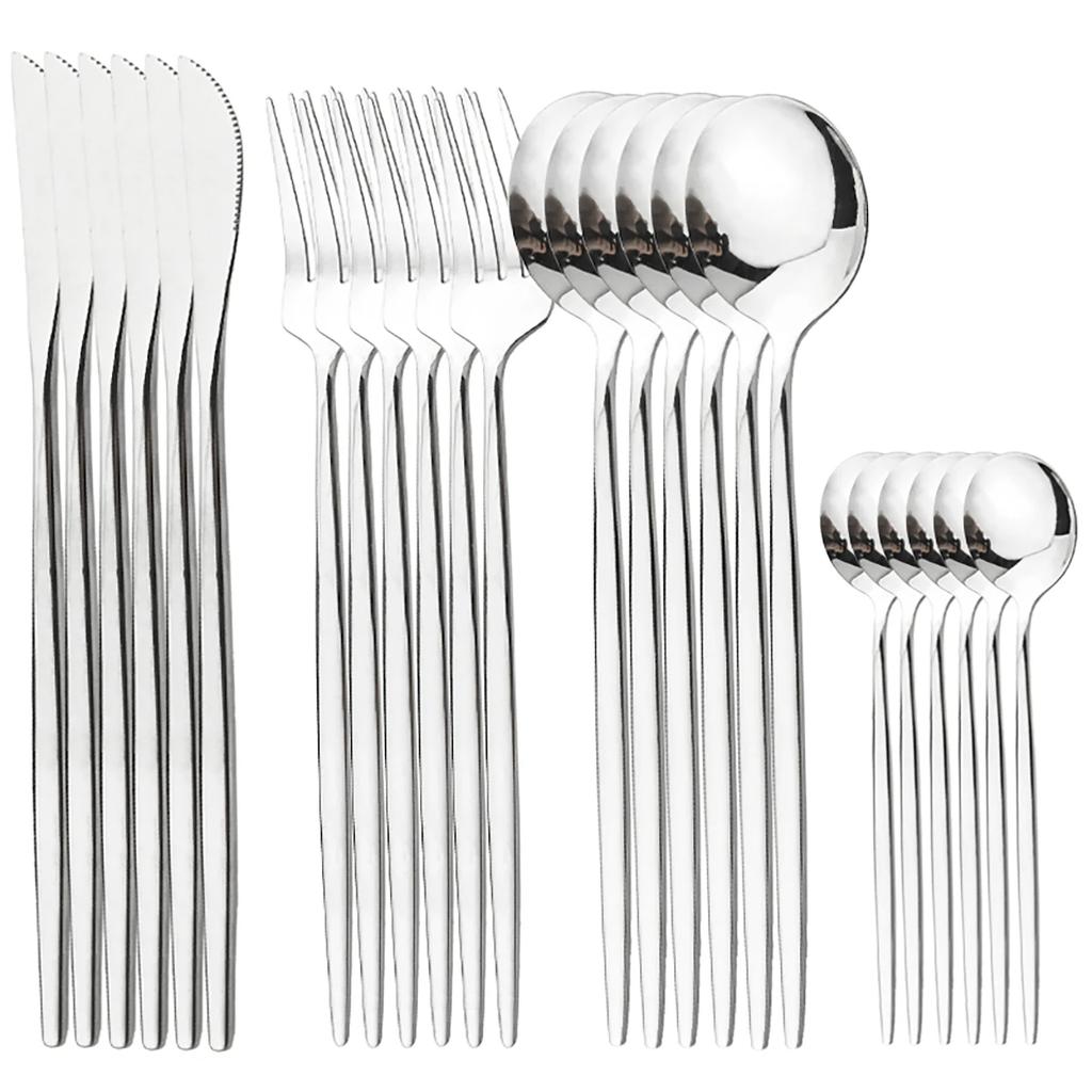 24pcs Flatware Set Stainless Steel Luxe Golden Cutlery Set Mirror Polished, Dishwasher Safe, Includes Knives Forks & Spoons