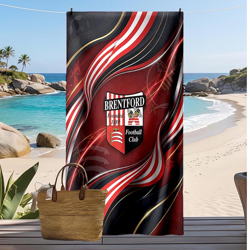 Asciugamano da Spiaggia con Stampa del Brentford Football, Asciugamano Grande Morbido ad Asciugatura Rapida per Spiaggia Campeggio Nuoto