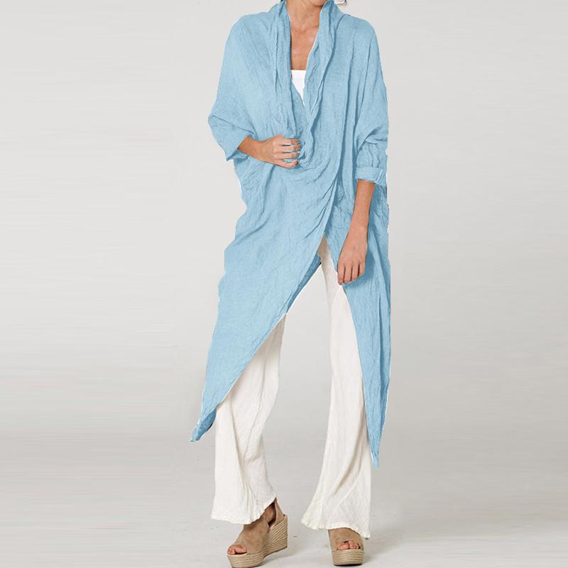 ZANZEA Women Casual Cowl Neck Long Sleeve Asymmetric Cover Up Blouse