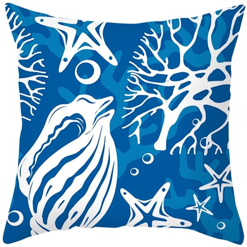 Sea Life Throw Pillow Office Sofa   Spring Home Decor Case Square Blue  Cushion Cover