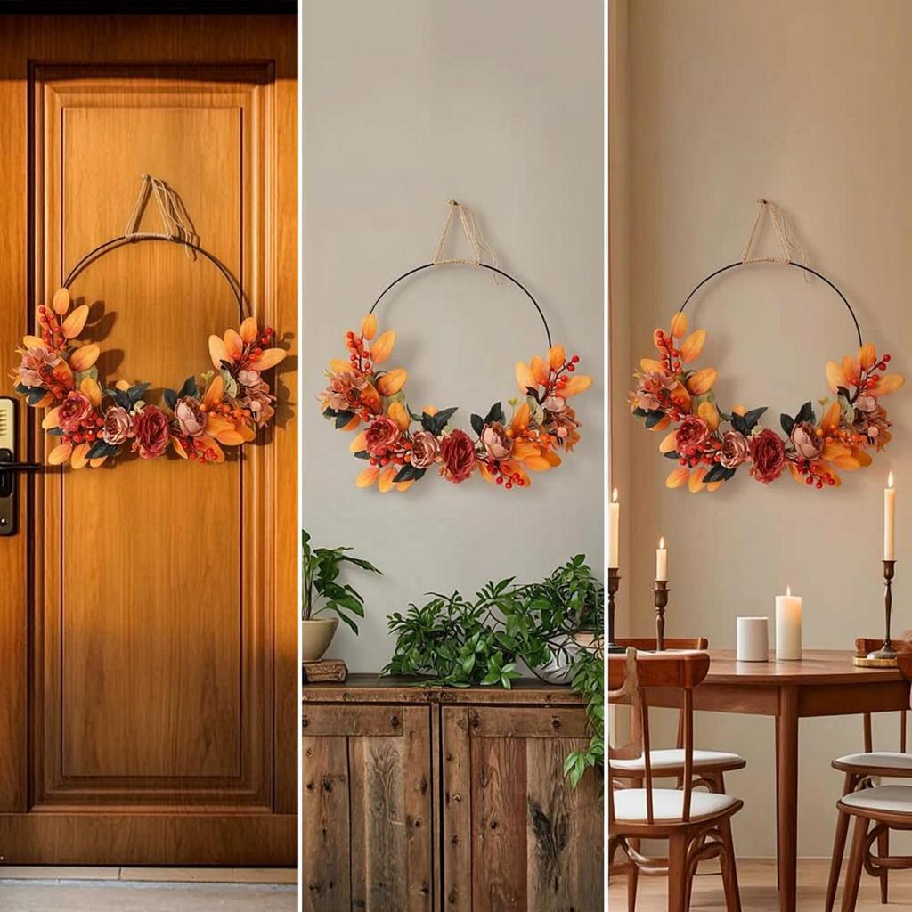 Wreath with Jute Twine Silk Floral Hoop Open-Frame for Entryway, Door,