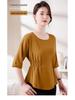 Chic Women's 2025 Slim Fit Pleated T-Shirt: Round Neck, Flattering Waist, Summer Style