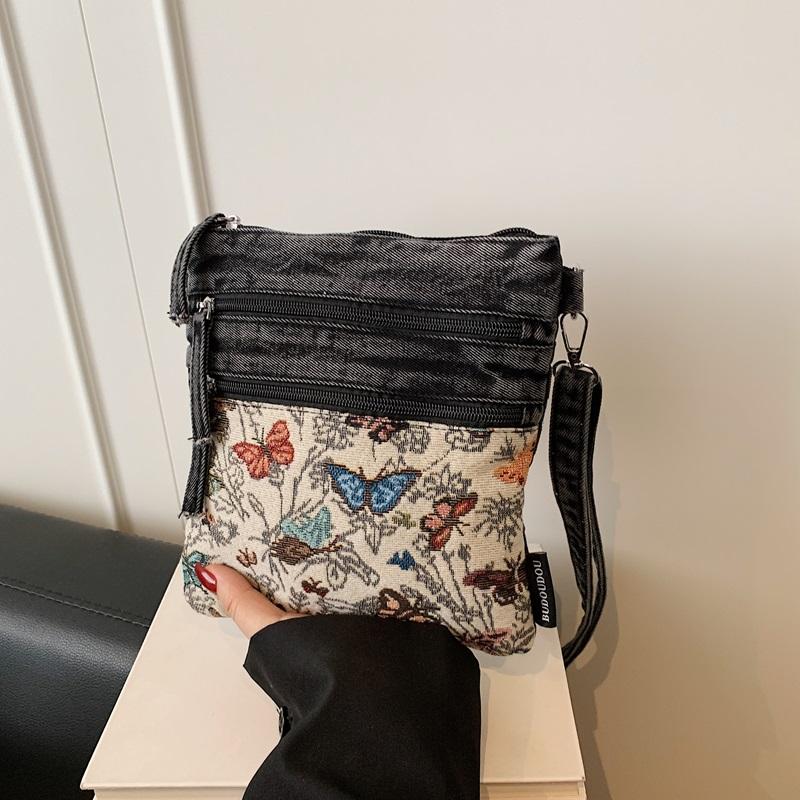 Vintage Butterfly Printing Denim Bag Crossbody Bag