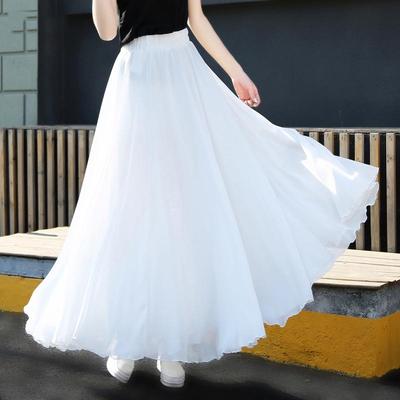 Dames Sprookjesstijl Lange Chiffon A-lijn Rok - Slank Makende Witte Dans Zoom voor de Zomer