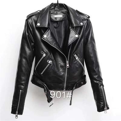 Chic Motorcycle Leather Jacket Women's Mid-length Loose BF Versatile Washed Leather Jacket Korean Style Spring and Autumn New Style