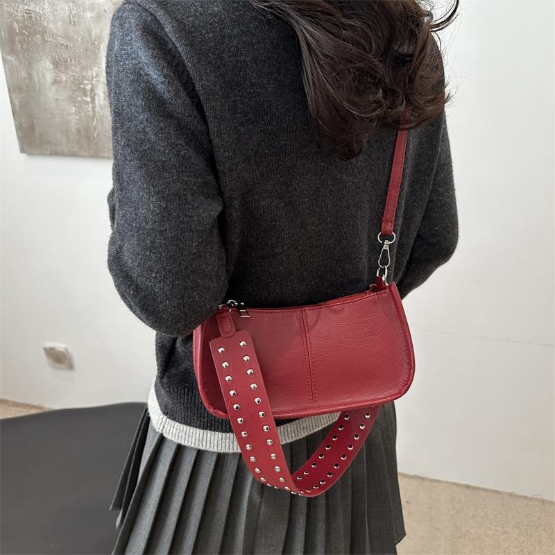 Retro Solid Color Simple Casual New High Fashion Versatile Commuter Shoulder Underarm Messenger Bag Woman