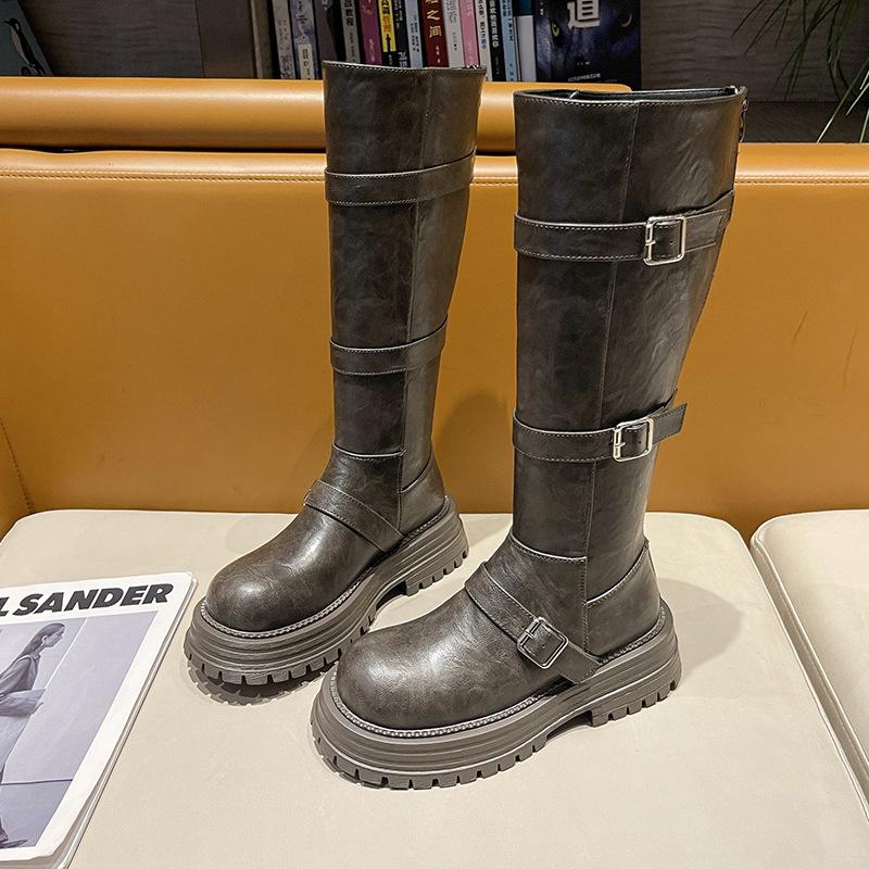 British style thick-soled knight boots women's 2025 autumn new retro versatile and thin sweet and cool buckle boots