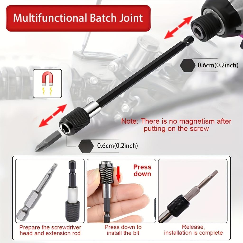 3-Piece Hexagonal Shank Bit Extension Set, 1/4 Inch Quick Release Self-Locking, Durable Metal - Ideal for Home DIY Projects