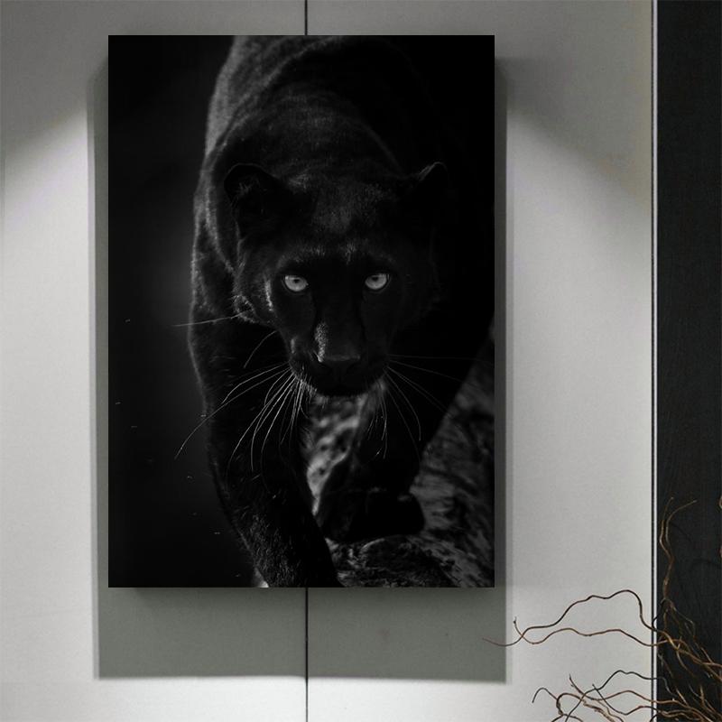 Cool Black Panther Wild Animal Staring Canvas Painting Wall Art Wild Cats Jaguar Pictures Posters for Living Room Decoration