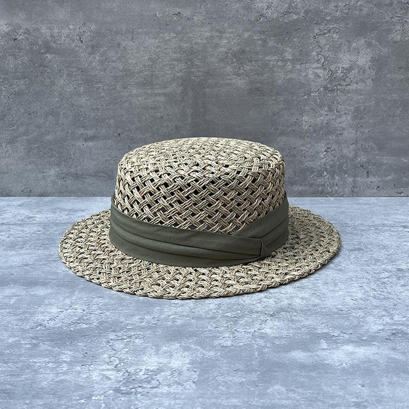Summer Retro Salty Grass Woven Flat Top Wide Brim Top Hat Men'S And Women'S Sunshade Holiday Beach Straw Hat