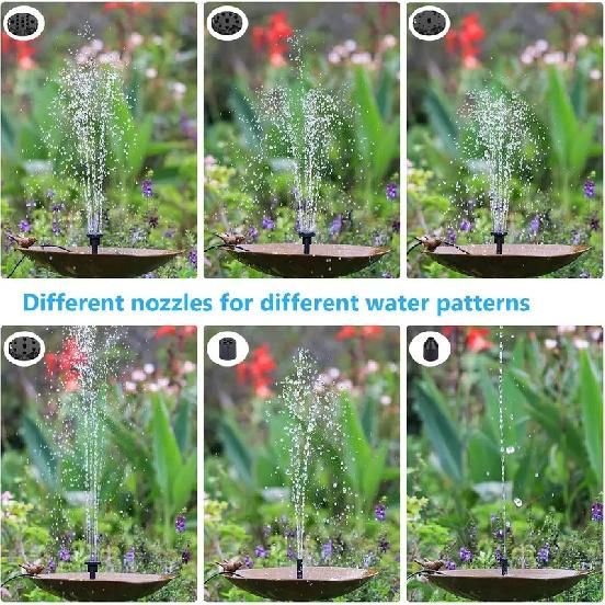 2.5W Solar Fountain Pump with 6 Nozzles for Bird Baths, Ponds, Gardens - DIY Outdoor Water Feature