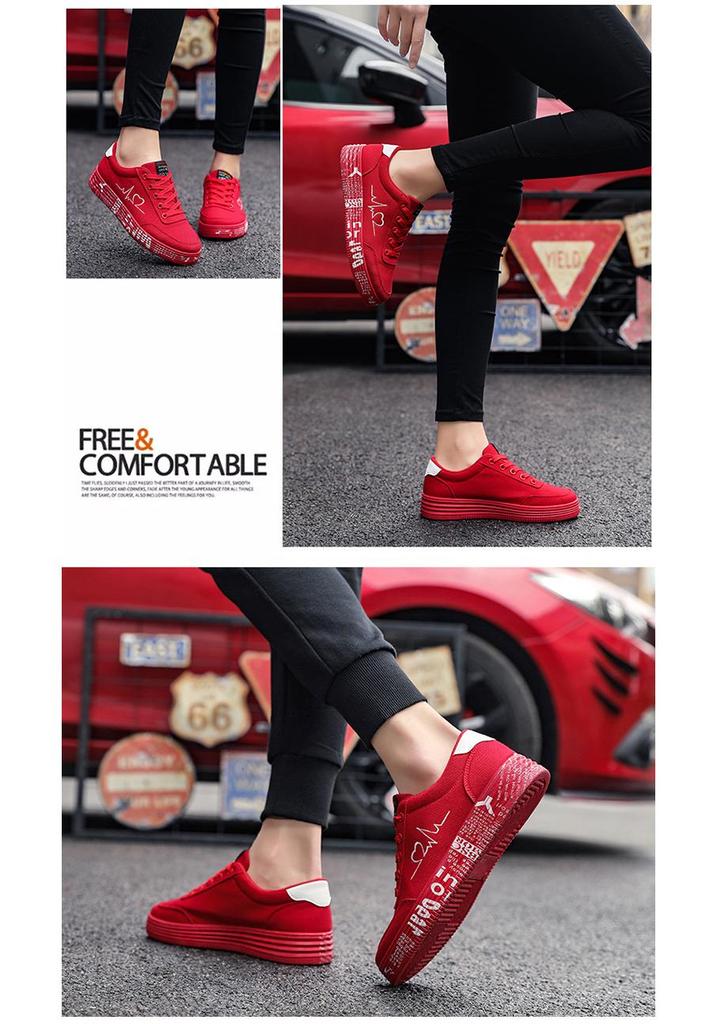 Unisex Red Canvas Sneakers: Women's Fashion, Men’s Thick-Soled Casual Shoes for Summer, Low-Top Design