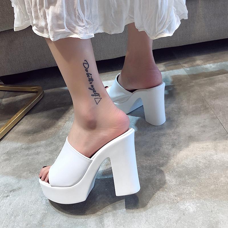 Fashion Aphixta 2025 Summer 7cm Chunky Heels Slides Women Mules White Design Platform Slippers Sandal Cool Peep Toe Shoes Female