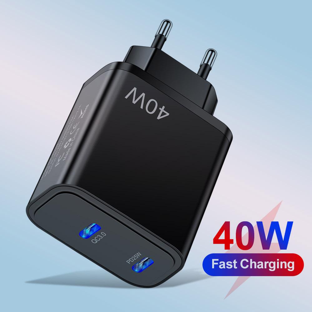 40W Dual PD Type-C Fast Charger for Mobile Phones - Travel-Friendly Charger Head