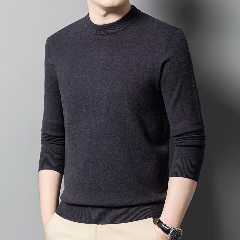 Autumn Solid Color Youth Slim-fit Crew Neck Men's Versatile Business Knitted Sweater Bottoming Shirt Men's Clothing