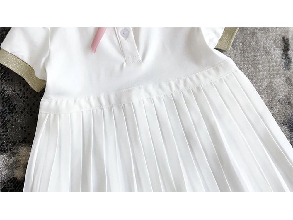 2024 Girls' Short-Sleeve White Princess Dress - Fashionable Summer & Autumn Children's Clothing