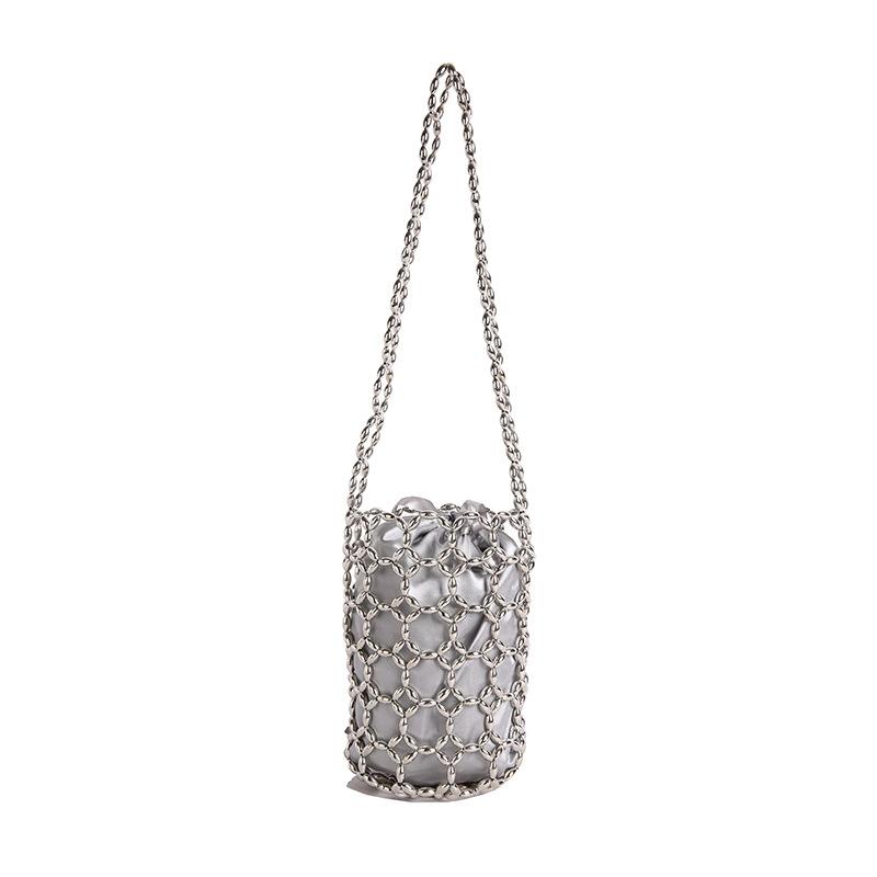 

Summer pearl woven bag 2025 small fresh literary girl foreign versatile shoulder bag hollow crossbody beach bag серебряный