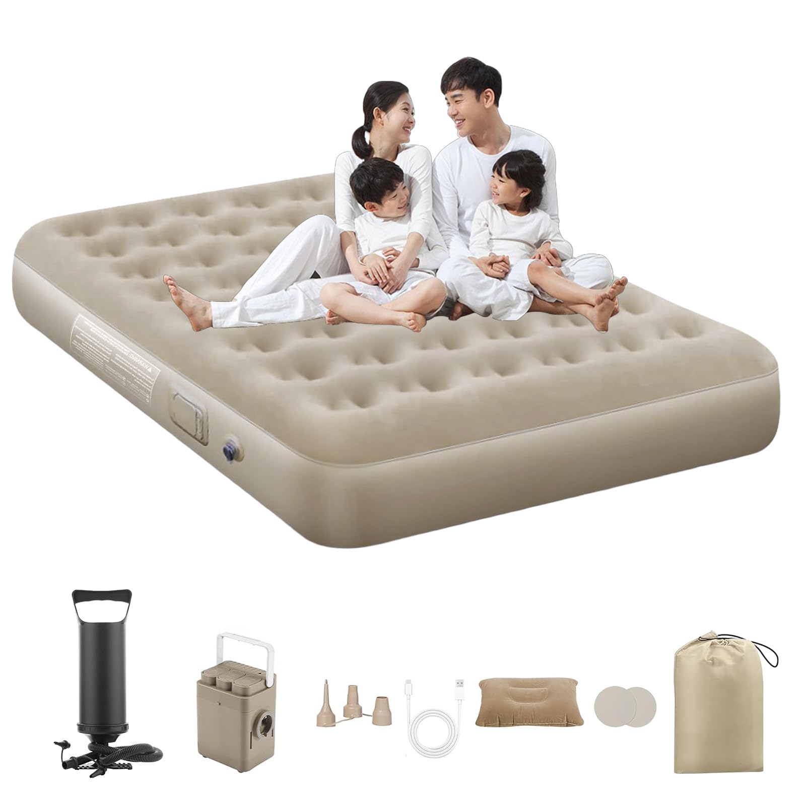 

Двухместная надувная кровать 200 x 150 x 25 см с подушкой Кемпинговый надувной матрас Кровать для предотвращения катастроф Компактное хранение Для гостей Кемпинг Отдых на природе Сон в машине