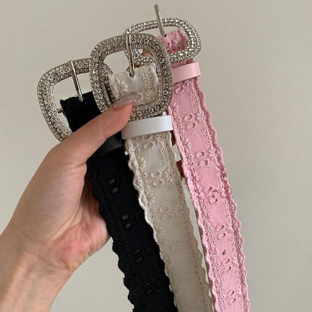 Ceinture en Cuir PU Strass Y2K Ceinture de Taille Femme Dentelle Vintage Homme