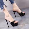 Fashion High Heels Women Sandals Shallow Mouth Summer Shoes Black Apricot Platform Slippers Sexy Stiletto Heel Peep Toe Slides Sandales