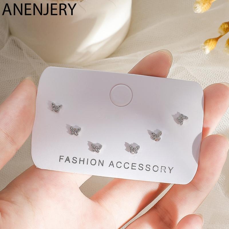 

ANENJERY прекрасный комплект маленьких серег из 6 предметов, серьги-гвоздики с цирконами и бабочками для женщин, подарок другу