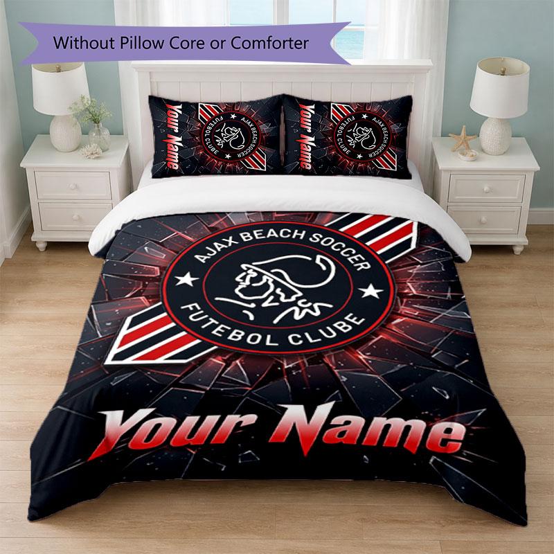 Ajax Amsterdam Custom Name Text Bedding Set 1 Duvet Cover+2 Pillowcases Soccer Logo Personalized Gift For Special Occasion Bedroom Decor