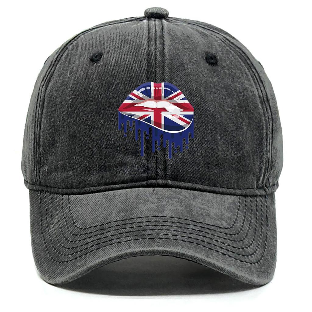 UK Flag Lippenabdruck Snapback Sonnenhut, Patriotische Papa-Kappe Lässig Unisex Sonnenschutz Gemütlich Verstellbare Baseballkappe