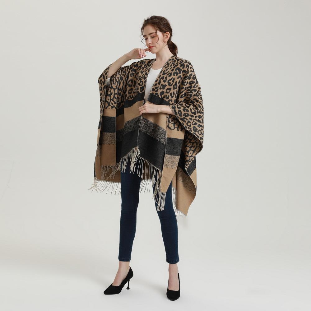 European and American Women's Fashion Pashmina Autumn Winter Wraps Gradient Camouflage Cloak Split Long Cape Thicken Warm Shawl