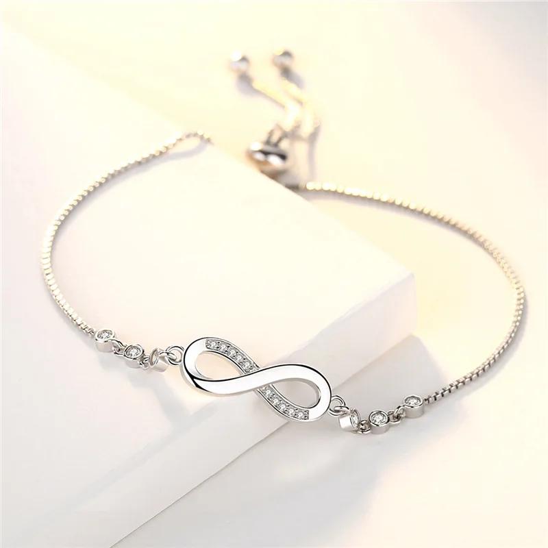 Fine 925 Silver Crystal Bracelets For Women Fashion Vintage Knot Adjustable Charm Bracelets Party Wedding Jewelry Gifts