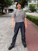 BLOND9 Henley Neck Oversized Short Sleeve T-Shirt_Gray