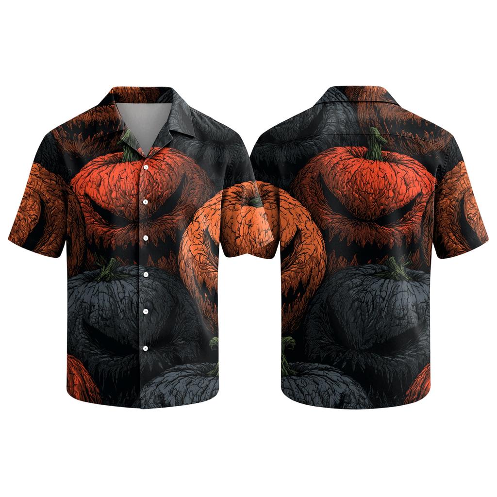 Men's Casual Short Sleeve Button Down Shirt Halloween Print Camp Collar Relaxed Fit Lightweight Top