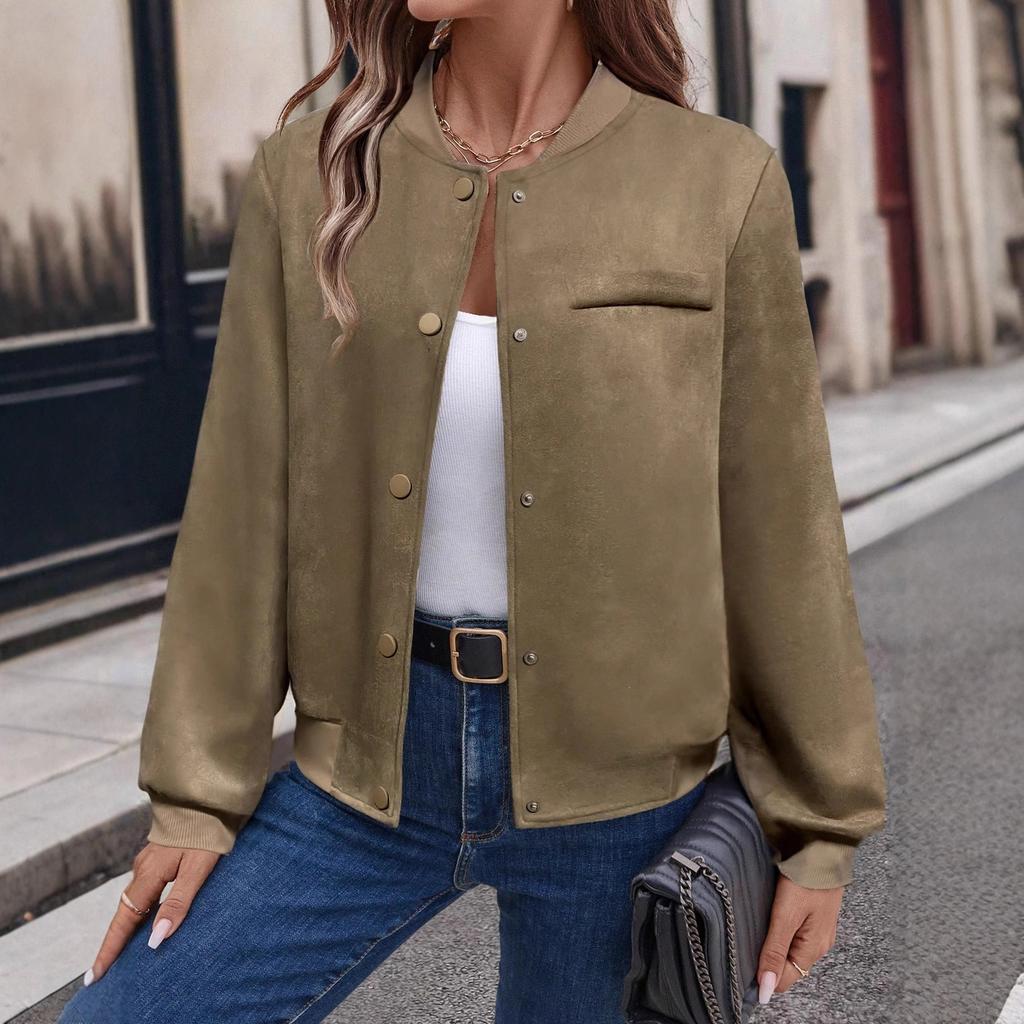 Women's Casual Color Three-quarter Sleeve Pocket Shirt Jacket