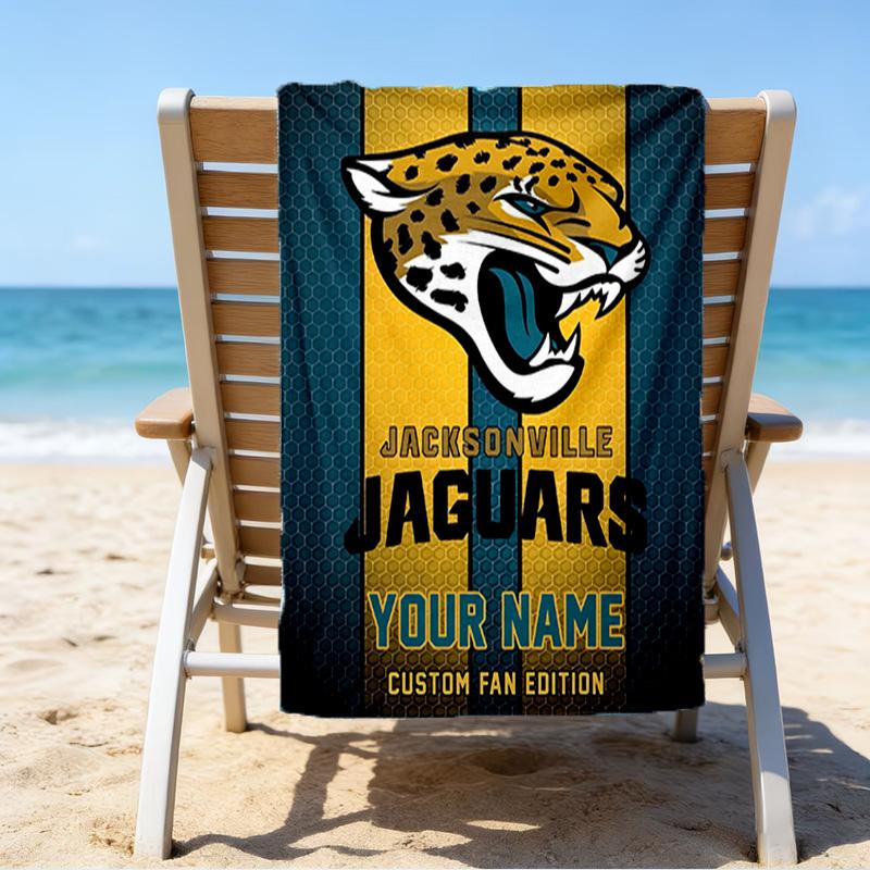 Custom Name Beach Towel Jacksonville Team Spirit Beach Towel, Soft Microfiber, Gift for Her/Him, Birthday, for Pool, Beach, Travel, Fan Gifts
