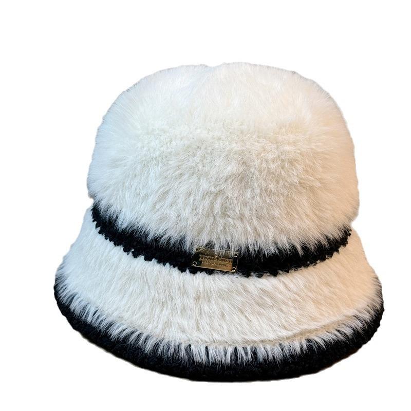 Hüte für Damen Herbst und Winter Neuer Stil Spleißen Damen Warme Reise Winddicht Fischerhut Zeigt Gesicht Klein Vielseitig Gestrickter Beckenhut