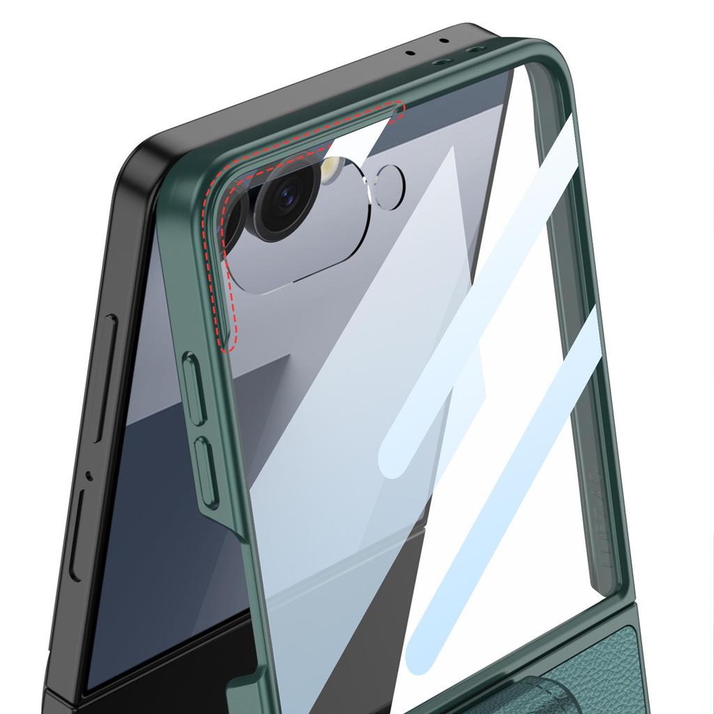 Samsung Z Flip7 Ultra-Thin PU Leather Folding Case with Ring Buckle