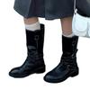 Soft leather retro belt buckle thick heel medium tube short boots women's 2025 autumn new pleated low heel western knight boots