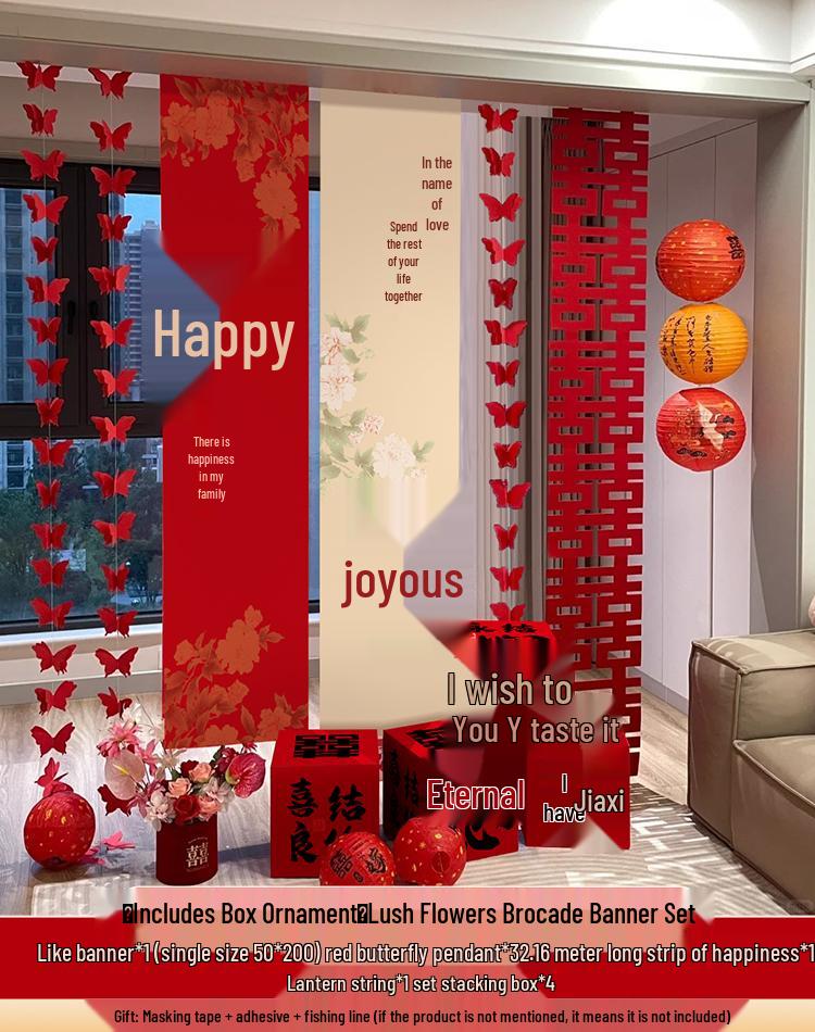 Hanging Double Happiness Cloth Banner for Wedding and Engagement Decor In Living Room or Hotel