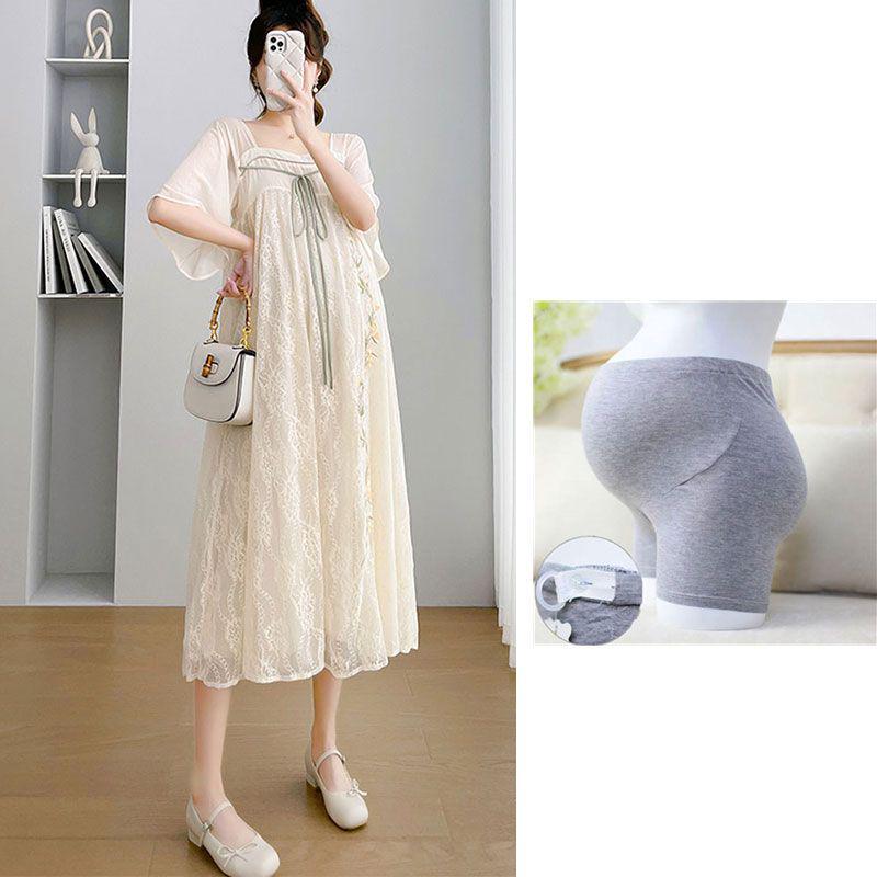 Maternity Chiffon Embroidered Qipao Dress - Summer Style, Plus Size, Loose Fit