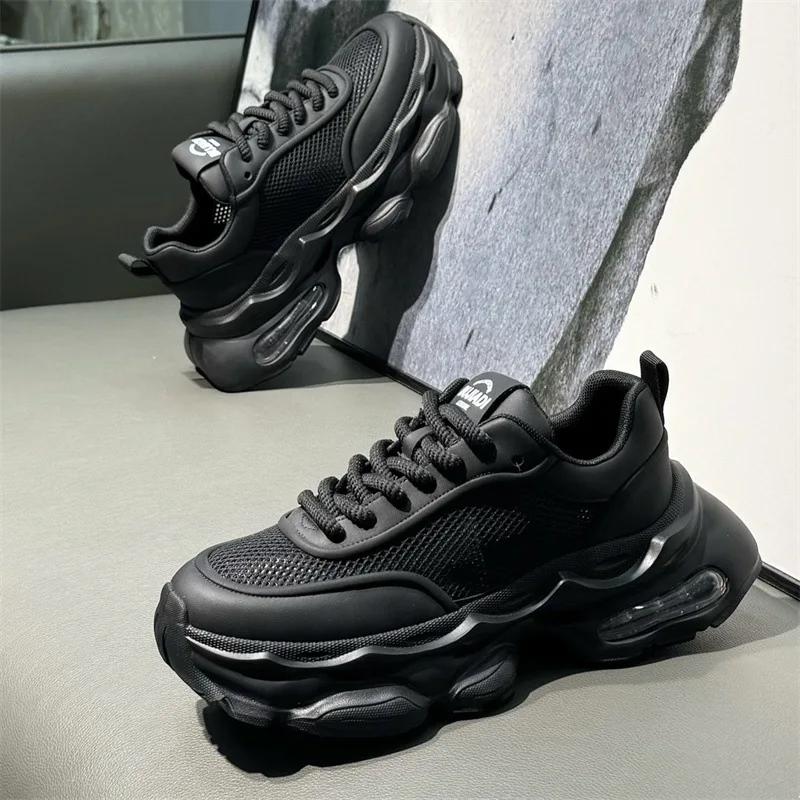 

Luxury Men s Sneakers Exquisite Casual Shoes Thick soled Breathable Shock Absorbed Running Shoes Zapatos Para Hombres 44 чёрный