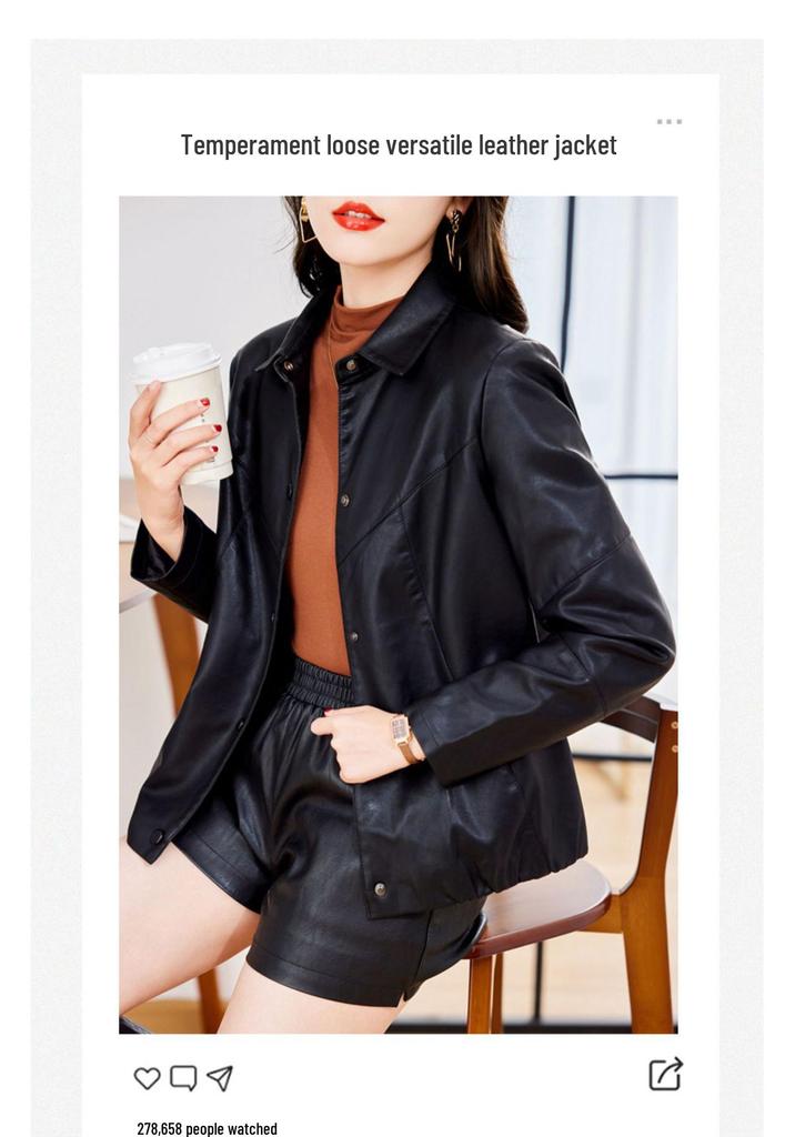 Stylish Women's Genuine Leather Jacket - Slimming Autumn Short Coat for Versatile Fashion