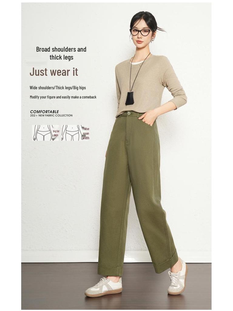 2025 Women's Small Size Cotton Linen Wide Leg Pants - Versatile, Slimming, Casual for Spring & Autumn
