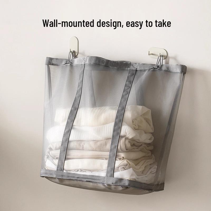 Foldable Breathable Mesh Laundry & Toy Basket - Large Capacity Clothes Storage for Bathroom & Household