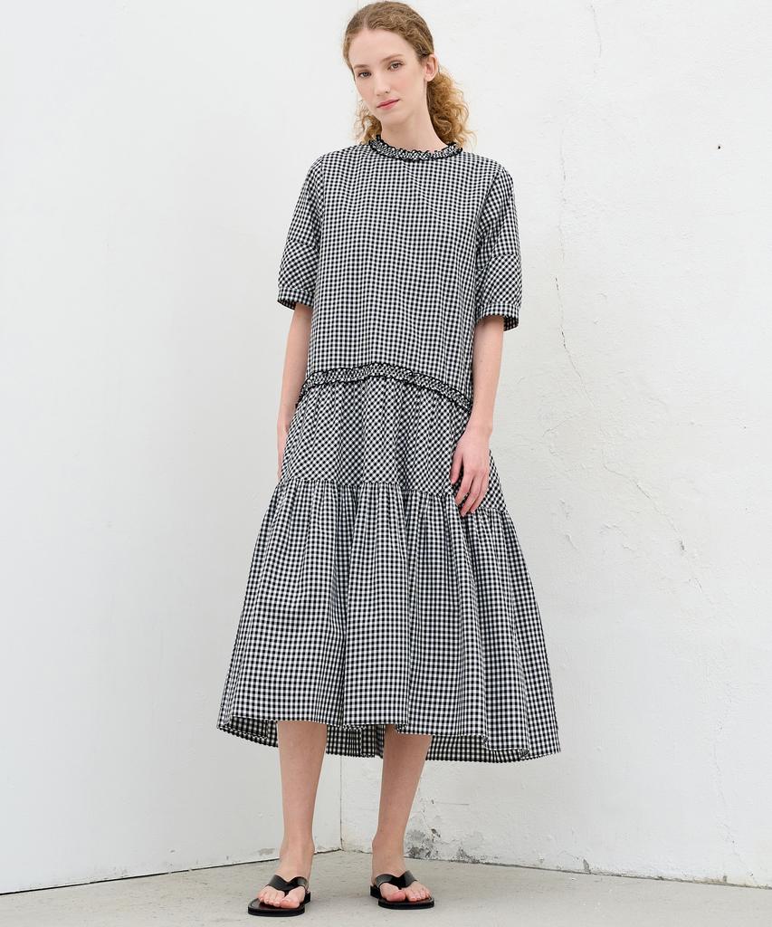 Mite Frill Shrring Check Dress_Black