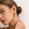 Luxury Gold Tone Stainless Steel Two‑Link Interlocked Drop Earrings Baguette Cut Zircon Paved Dangle Earrings for Women Jewelry