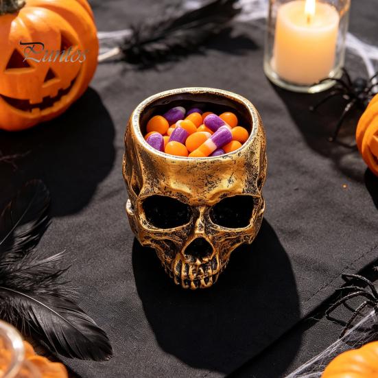 Unique Gothic Gifts Skull Planter, Resin Head Flower Pot, Halloween Candy Bowl, Spooky Beauty Store Display Props Decoration for Tabletop Home