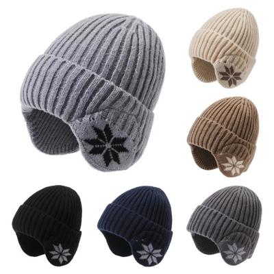 Winter Unisex Knitted Hat Stretchable Thickened Solid Color Ear Protection Warm Daily Wear Cap Outdoor Skiing Skating Headwear
